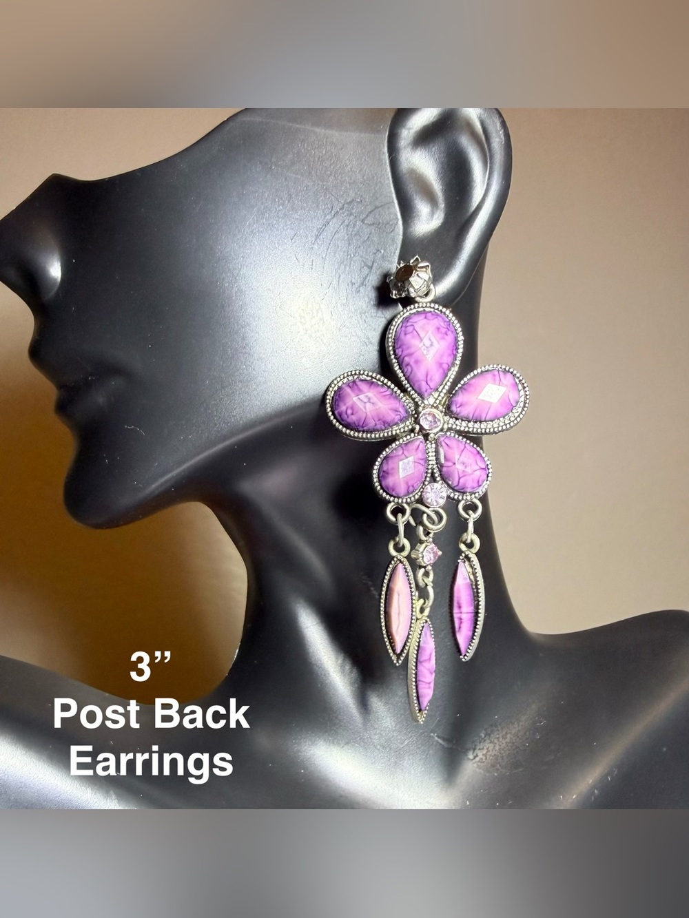 Purple Flower Drop Earrings